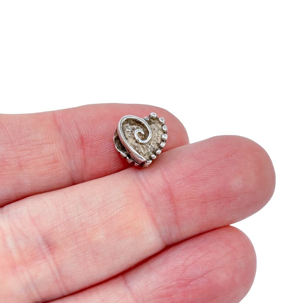 Vintage Sterling Silver 925 Spiral Heart Charm Bead